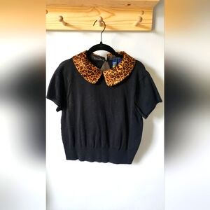 90s Black Crop Top with Cheetah Collar